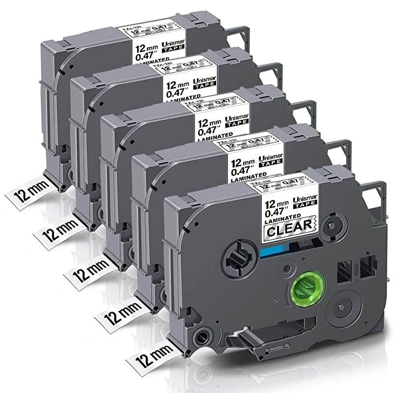 Tz Tape 12mm 047 Laminated Clear Compatible Label Tape Replacement for Brother PTouch TZe131 TZe131 TZ131 Use for PTD200 PTD210 PTD600 PTD400AD PTH100 PTH110 PT1280 12 x 262 5Pack