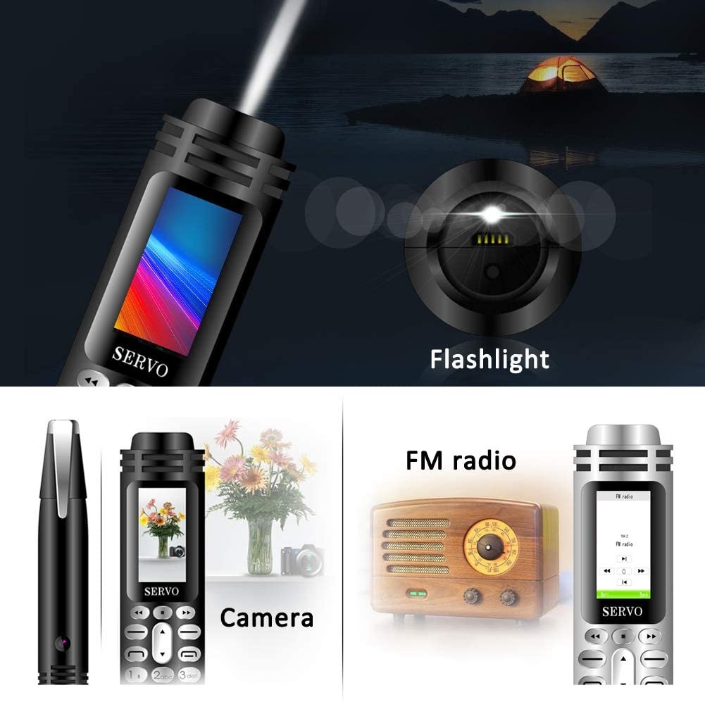 Pen Mini Cell Phone Bluetooth Dialer 0.96" Tiny Screen Mobile Phone Support GSM Dual SIM Max 32G TF Card with Camera Flashlight FM Radio Music Player Rechargeable (Black)