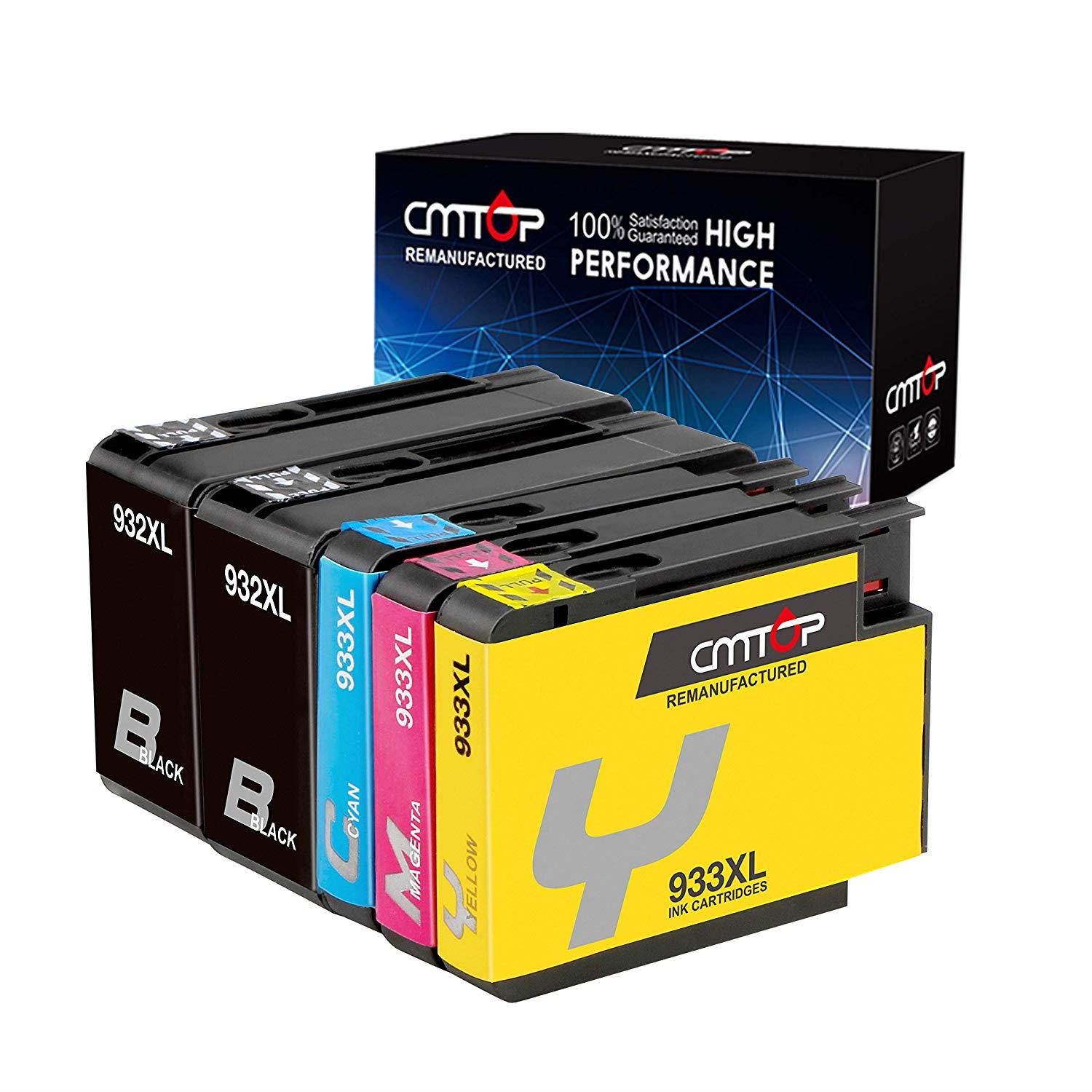 5 Packs CMTOP 932XL 933XL Ink Compatible for HP 932 933 XL 932XL 933XL Ink Cartridges, High Yield, Work with HP Officejet 6600 6700 6100 7612 7610 7110 Printers (2 Black 1 Cyan 1 Magenta 1 Yellow)