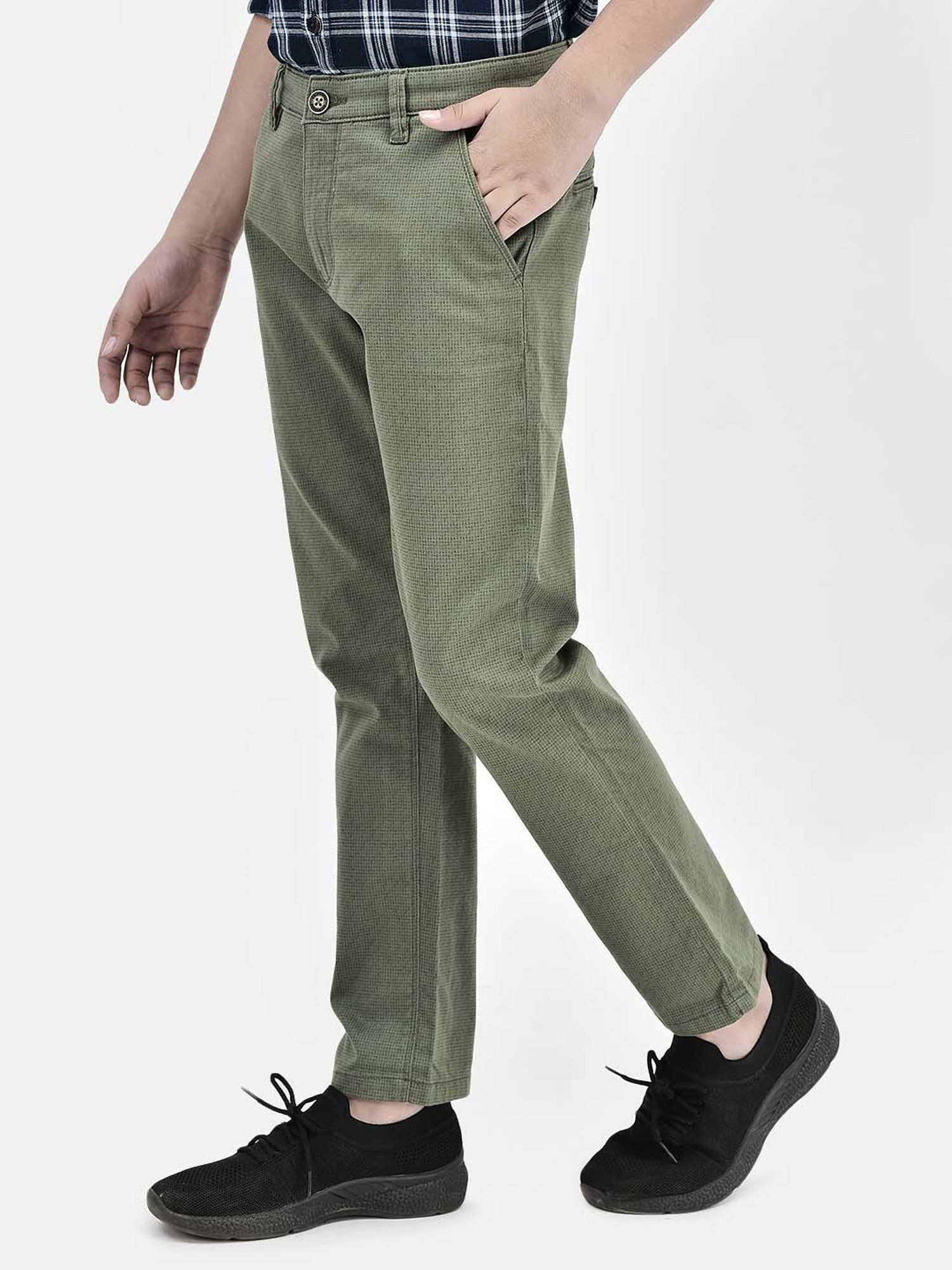 Crimsoune Club Boys Olive Cotton Printed Trousers