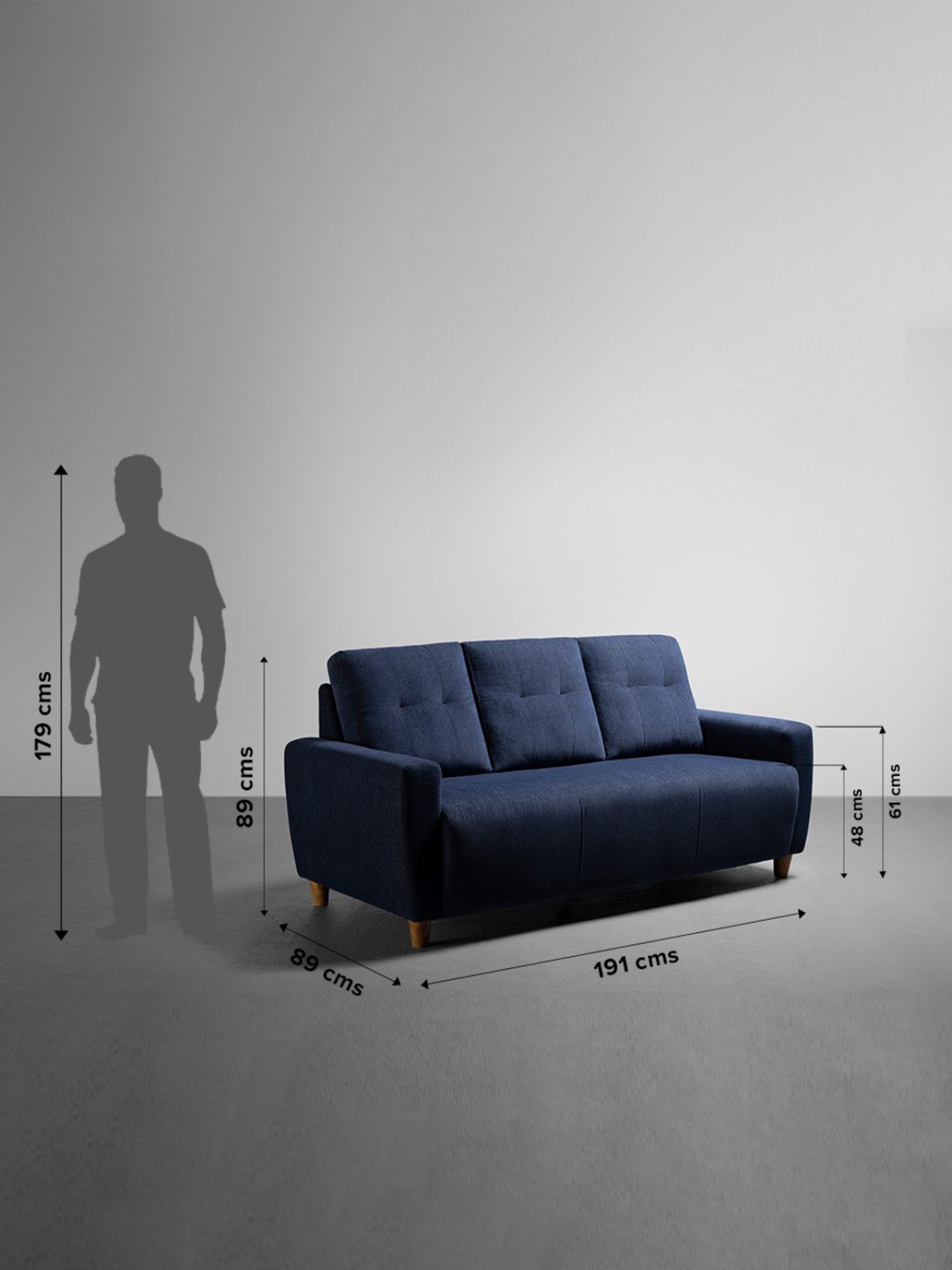 Sleepyhead Yolo Berry Blue Fabric 3 Seater Sofa