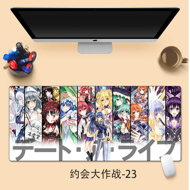 Date A Live  Anime Style Large Gaming Mouse Pad Desk Mat Long Non-Slip Rubber Stitched Edges Mice Pads