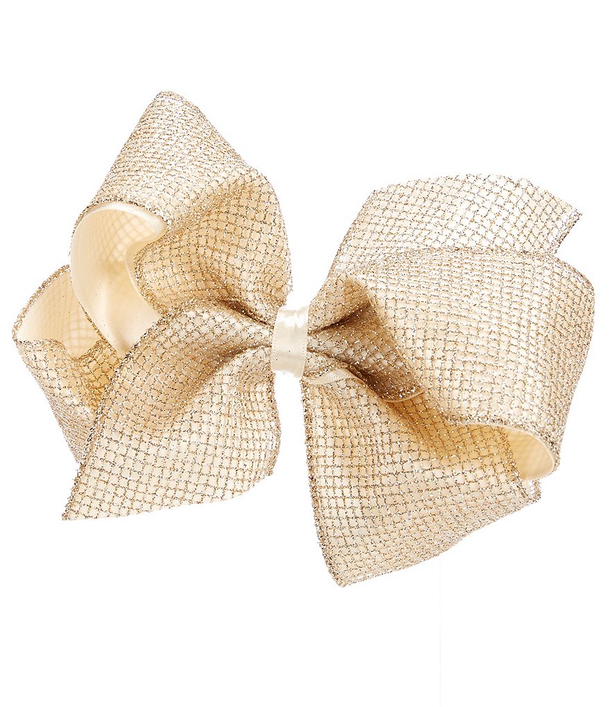 Copper Key Patterned Sparkle and Grosgrain Overlay King Bow