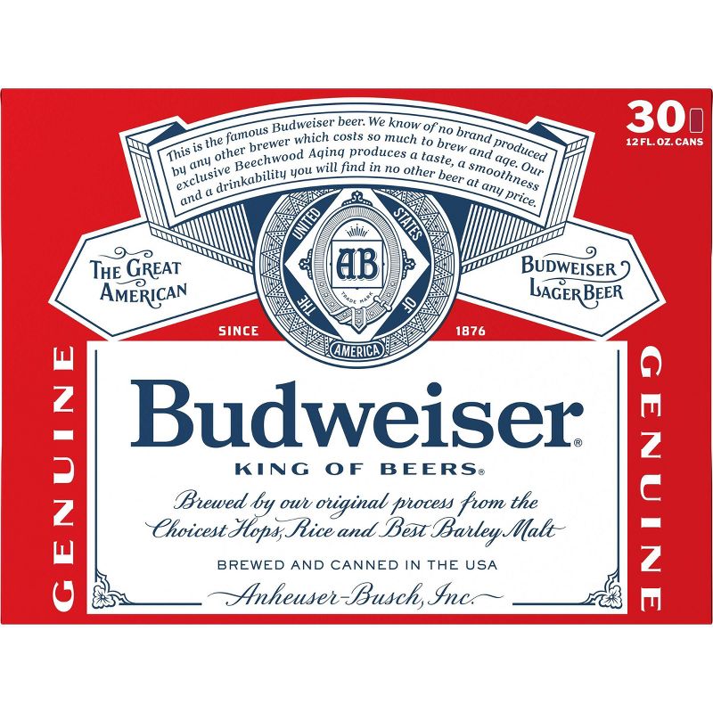 Budweiser Lager Beer - 30pk/12 fl oz Cans