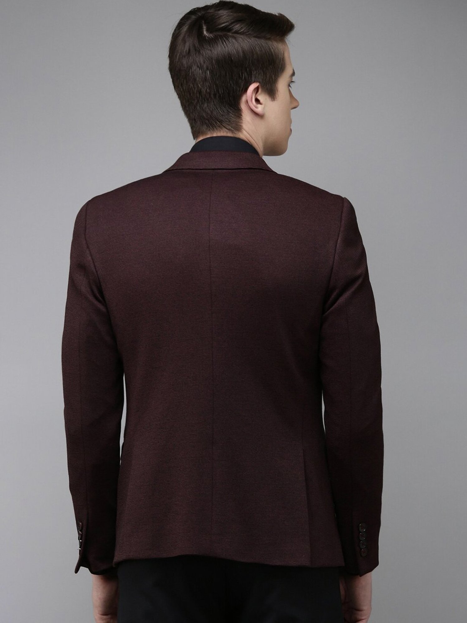 Van Heusen Maroon Slim Fit Check Notch Laple Blazer