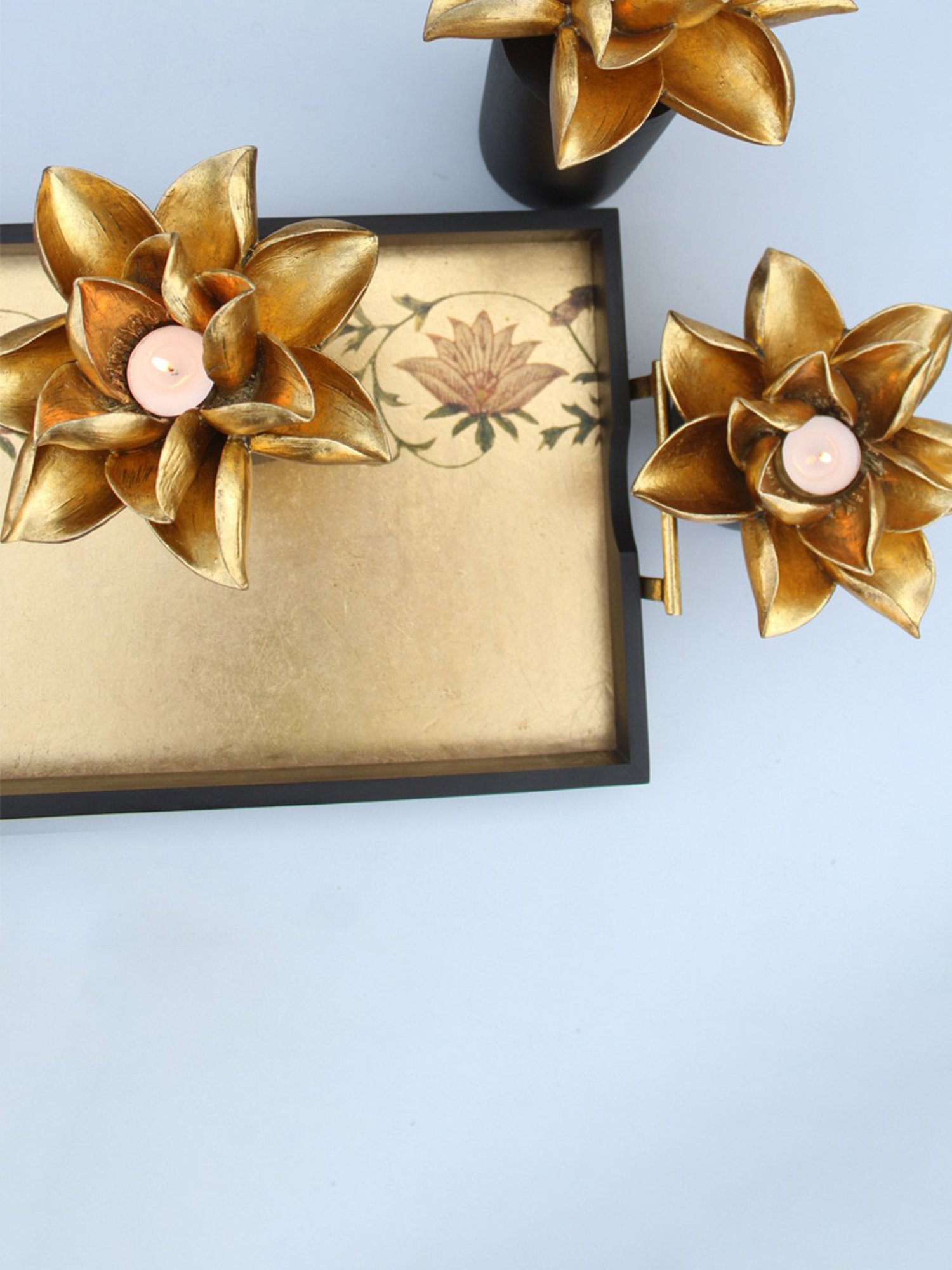 Karo Zaira Printed Antique Gold Wood Tray