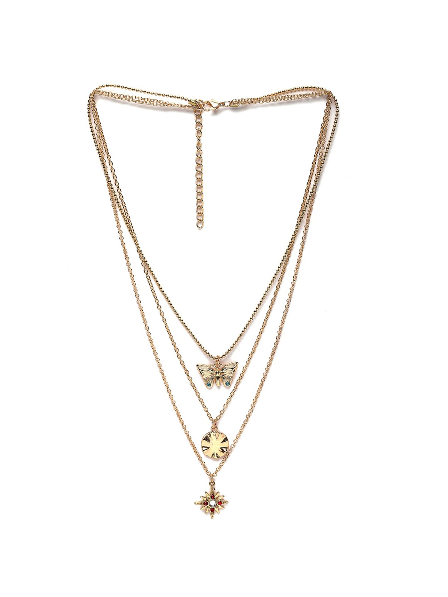 Karatcart Golden Sea Shell and Textured Disk Multicharm Multilayered Chain Women