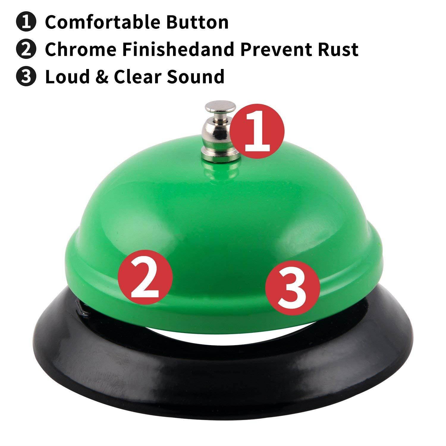 TIANSE Desk Call Bell 3.3'', Green Call Bells Ring for Restaurants Office Class Game, All-Metal Construction, Chrome Finish, No-Slip, Service Bell for School, Hotels