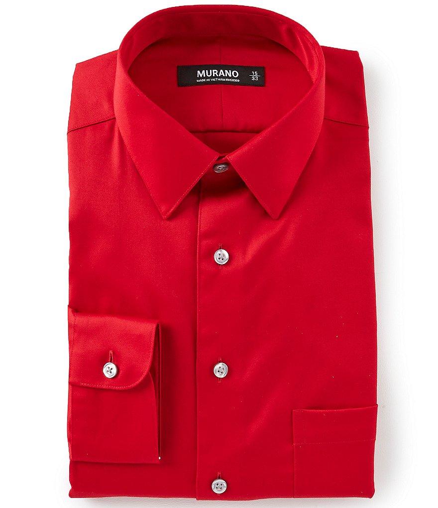 Gold Label Roundtree & Yorke Solid Non-Iron Fitted Point-Collar Dress Shirt with French Cuffs