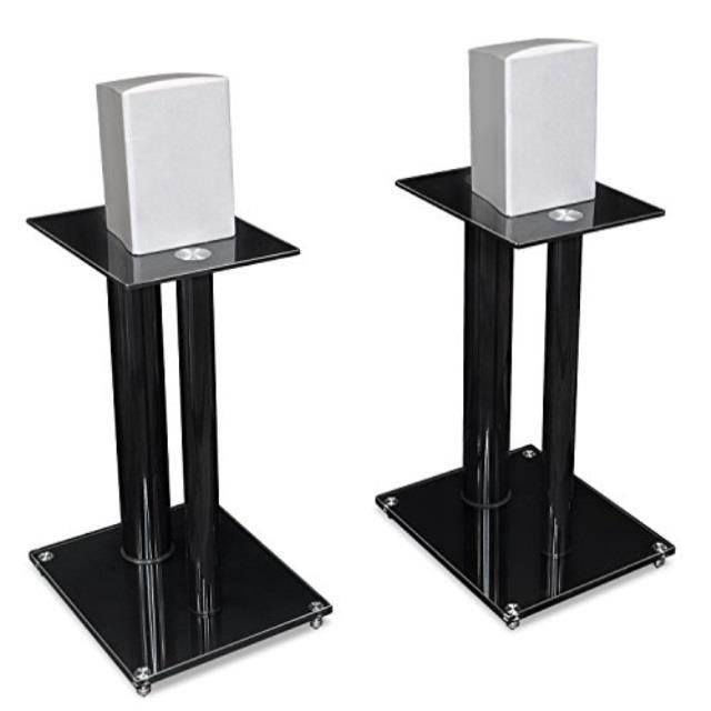 Mount-It! Premium Aluminum Glass Speaker Stands | Set of Two | Black