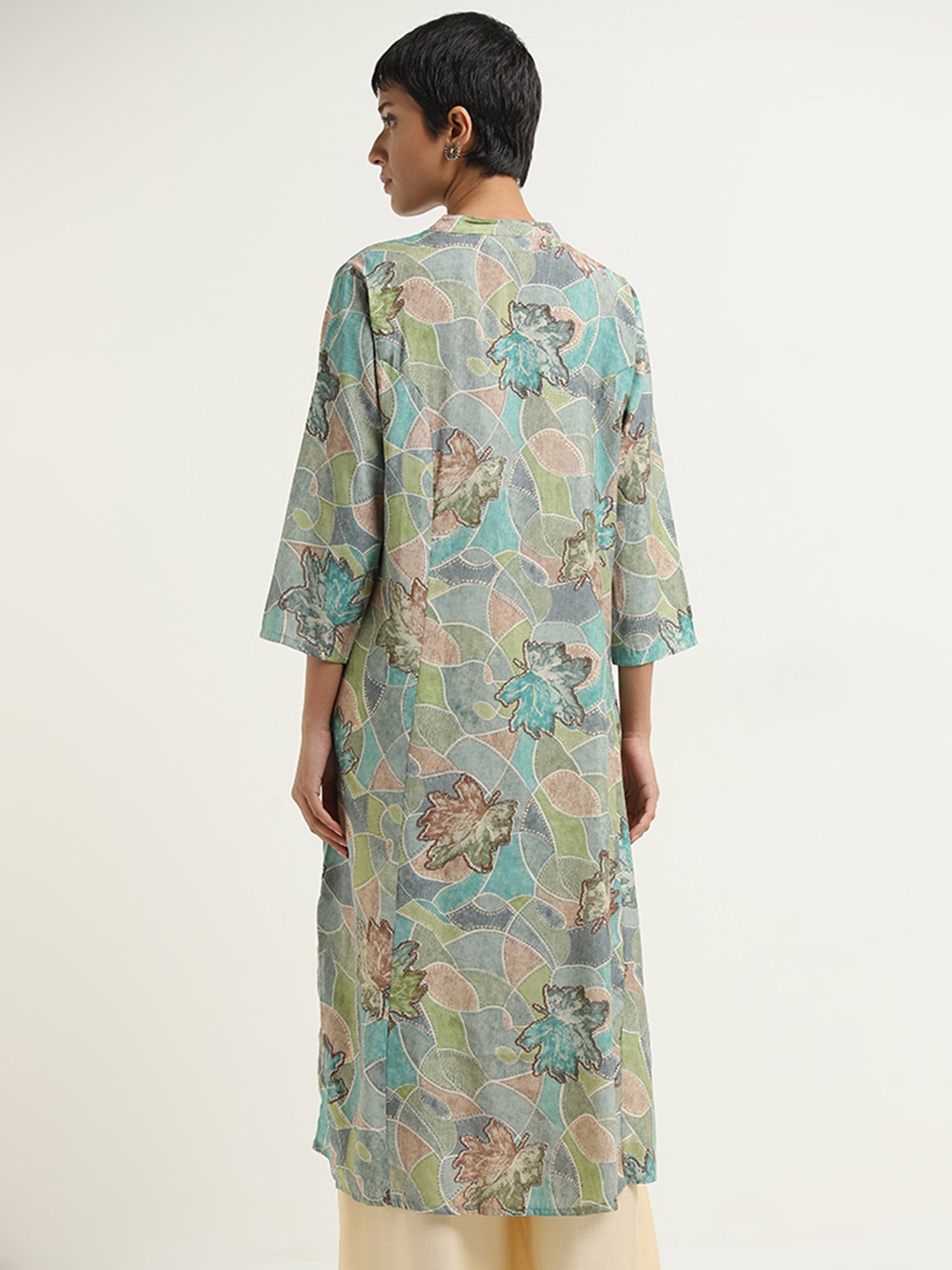 Utsa by Westside Turquoise Geometrical Design A-Line Kurta