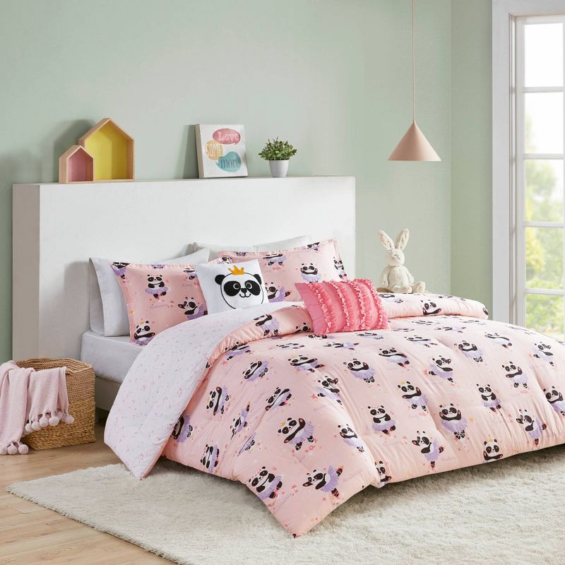 Full/Queen Patty Ballerina Panda Cotton Comforter Set Pink