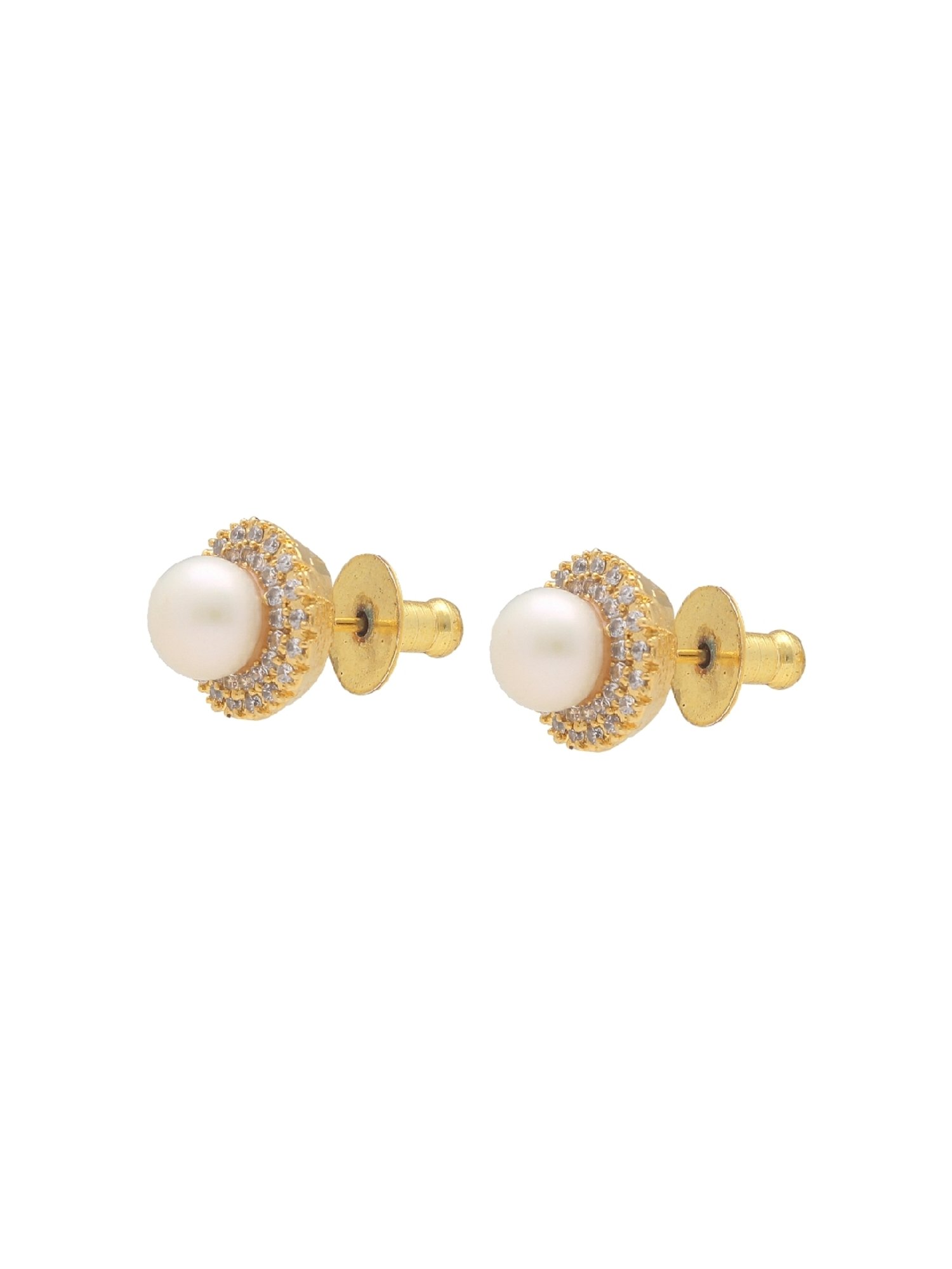 Sri Jagdamba Pearls Passion Pearl White & Golden Stud Earrings for Women & Girls