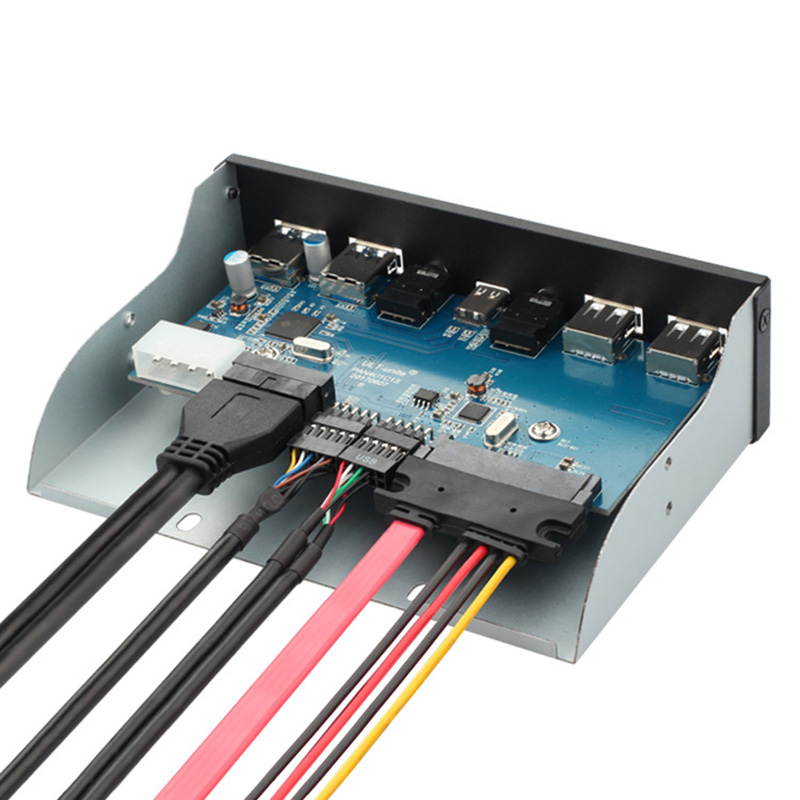 5.25 Inch Front Panel 5 Ports USB Hub w/ HD Audio Output Port & Microphone Input,USB 3.1 Gen 1(5Gbps) Type-C+2 x USB 3.0 & 2 x USB 2.0 w/ Integrate Internal USB 3.0 to 2.5 SATA III Adapter