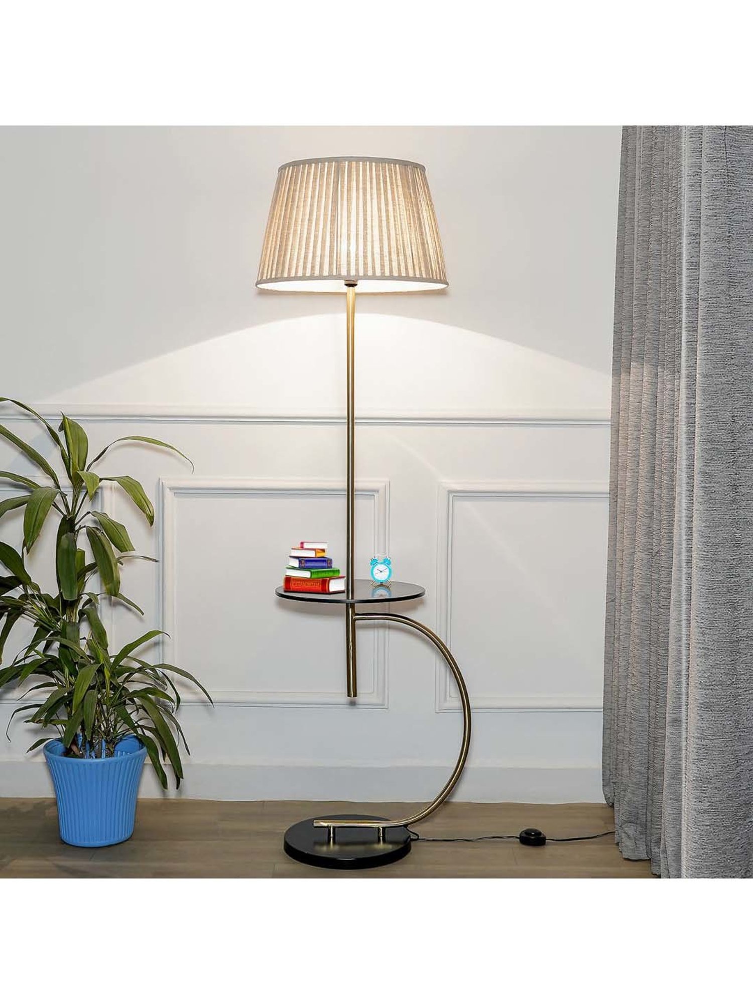 Kapoor E Illuminations Jigger Brass & Black Metal Multiutility Shelf Floor Lamp