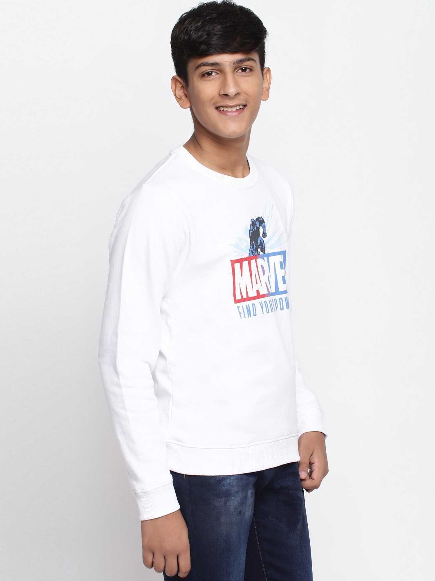 Lil Tomatoes Kids White Printed Full Sleeves Marvel Sweatshirt