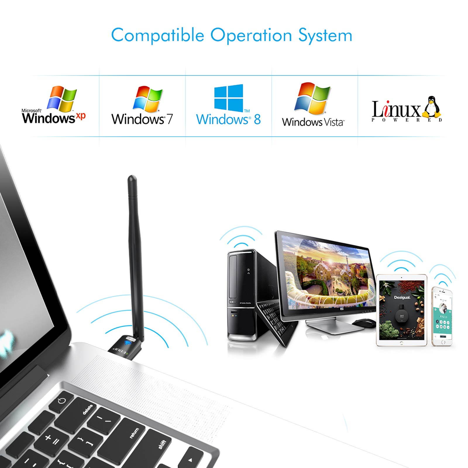 USB WiFi Adapter for PC, Wireless Network Adapter for Desktop- Dongle High Gain 6dBi Antenna Support Desktop Laptop Compatible with Windows 10/8/7/XP/VISTA, MAC 10.6-10.11