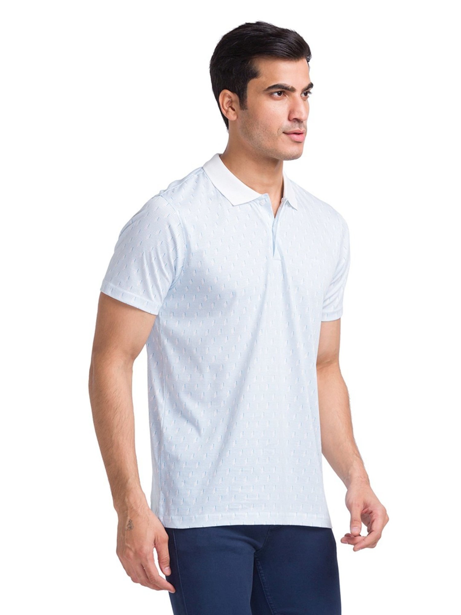 Park Avenue Blue Cotton Slim Fit Printed Polo T-Shirt
