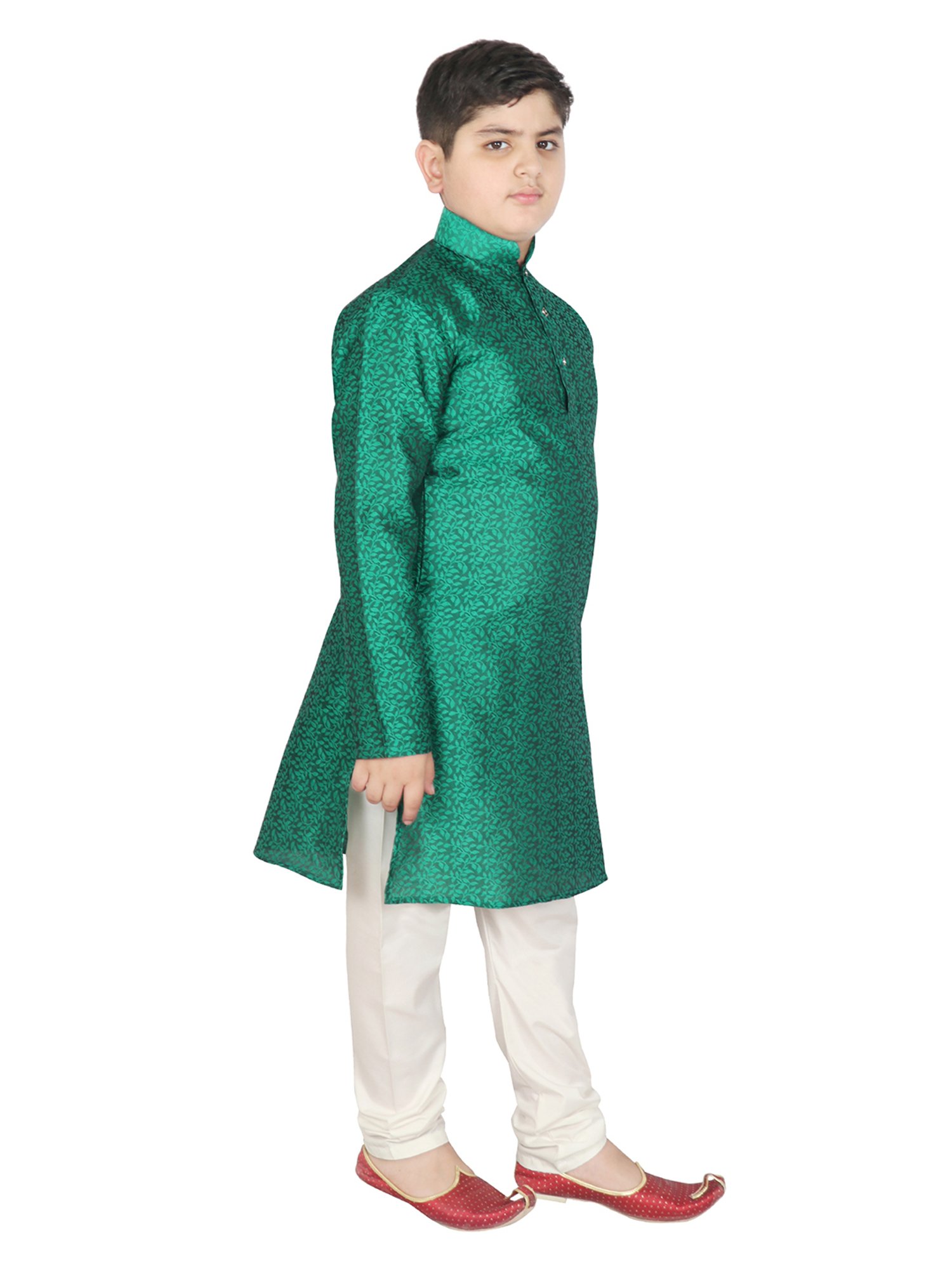 SG Yuvraj Kids Green & White Embroidered Full Sleeves Kurta with Pyjamas