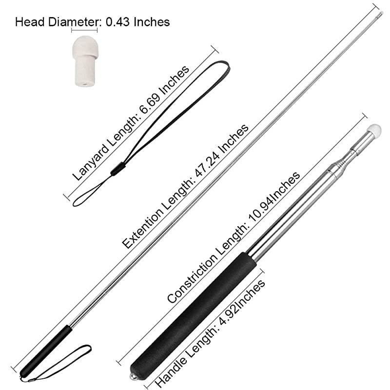 Telescoping Teachers Pointer  Retractable Classroom Electronic Whiteboard Presentation Teaching Pointer Stick for Teachers Coach Presenter with A Lanyard Felt Nib Extends to 47 Black