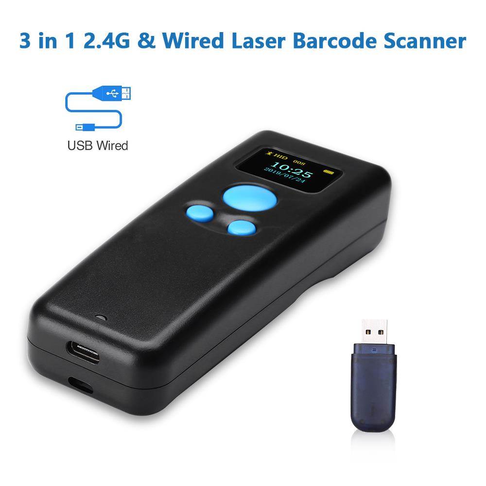 Portable 1d high speed handheld bluetooth barcode 3 in 1scanner gun compatible with various apps and computer