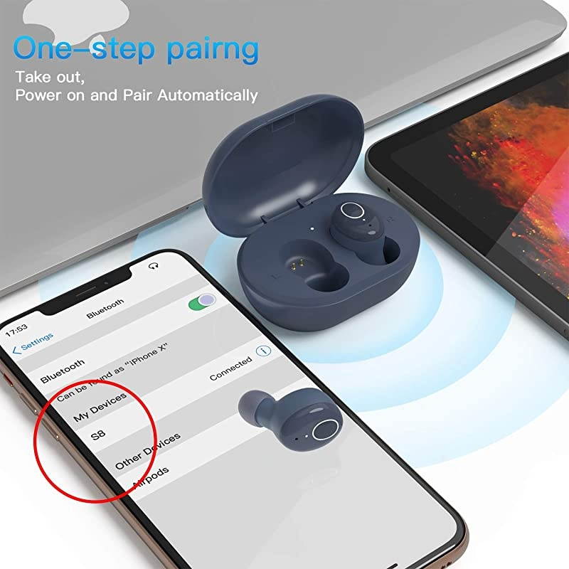 Wireless EarbudsBluetooth Earbuds with Charging Case Immersive Sounds IPX8 Waterproof Sport Mini Earphones Touch Control 24H Playtime Mic for iPhoneSamsungWindowsAndroidRoyal Blue