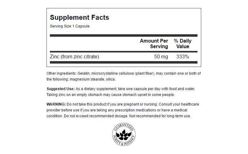 Swanson Zinc Citrate 50 mg 60 Capsules.