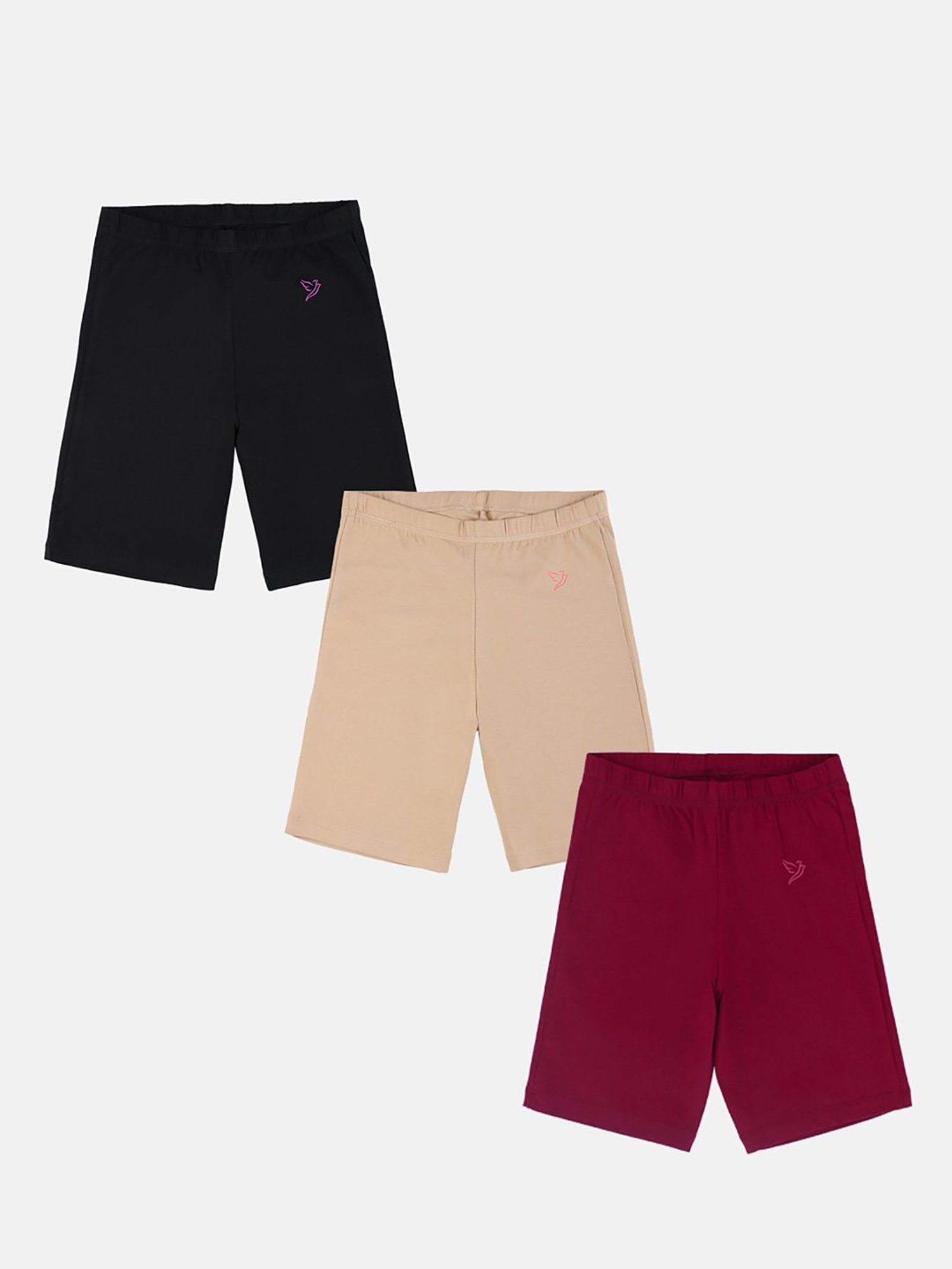 TWIN BIRDS Kids Maroon Solid Shorts (Pack Of 3)
