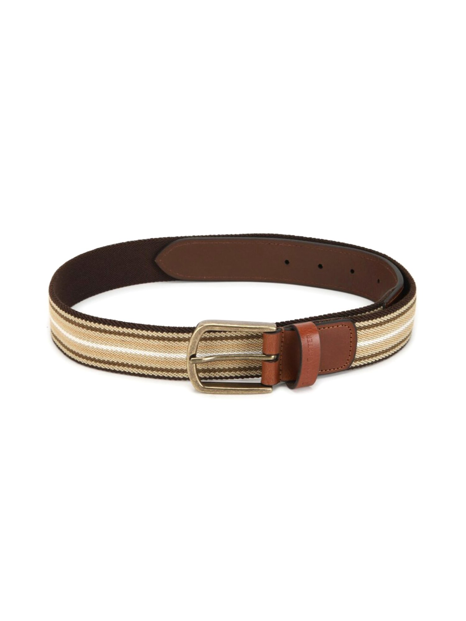 Simon Carter Beige Leather Striped Casual Belt for Men