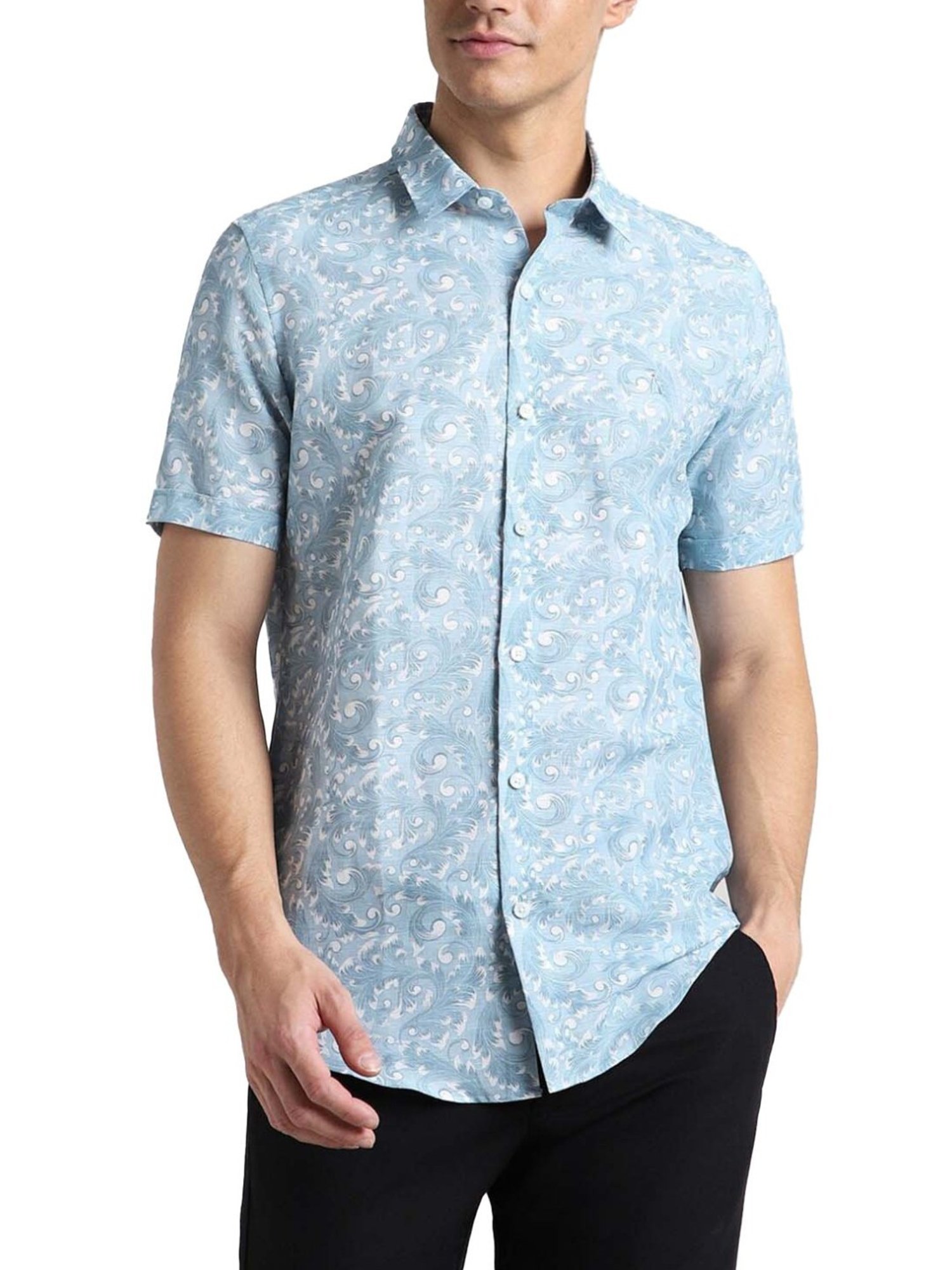 Simon Carter London Blue Printed Slim Fit Shirt
