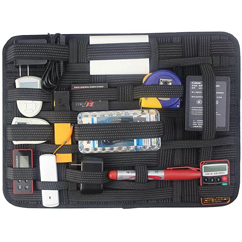 Elastic Organizers Board Travel Electronic Accessories Case Shockproof Gadget Storage Bag for Cellphones Hard Drive Cables Charger Cosmetics Pens945 x 748 Inches Common Black