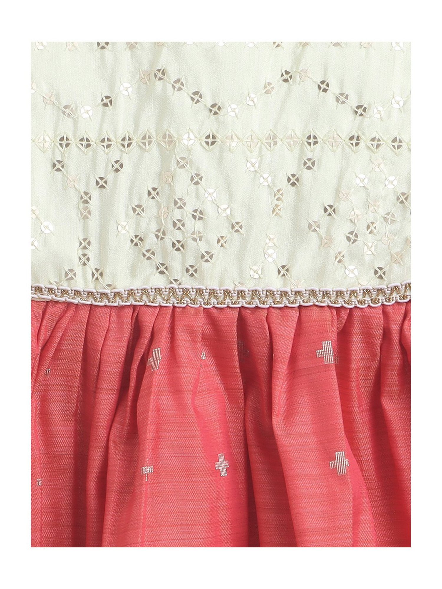 Many Frocks Kids Cream & Peach Embellished Dress