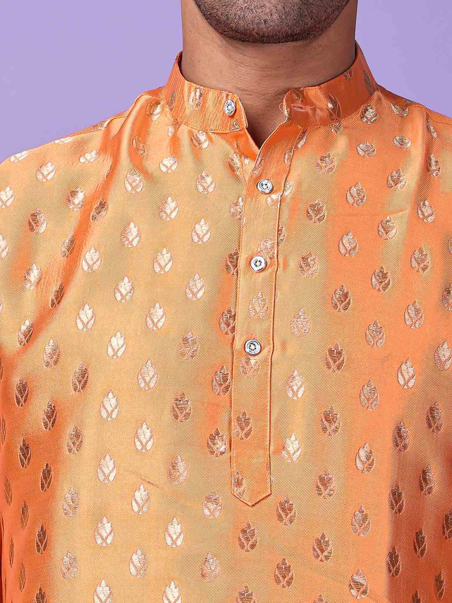 Hangup Orange & White Regular Fit Embellished Kurta Bottom Set