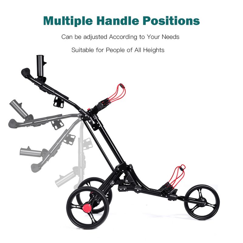 Costway Foldable 3 Wheel Steel Golf Pull Push Cart Trolley Club w/ Umbrella Holder