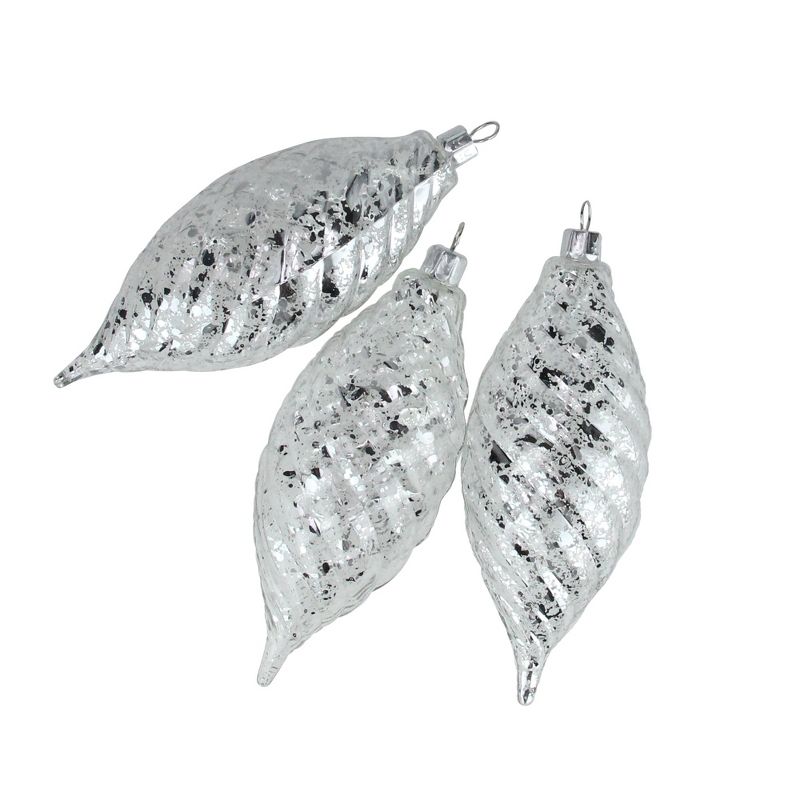 Barcana 3ct Clear and Silver Spiral Shatterproof Finial Christmas Ornaments 5.25"