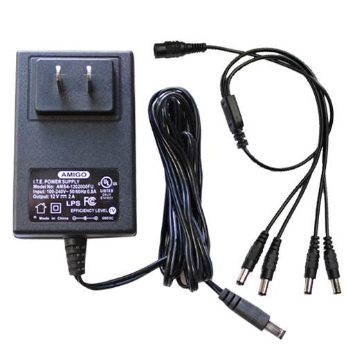 GW 12V 2Amp Power Adapter + 4 Way Power Splitter CCTV Surveillance Security Camera Power Supply