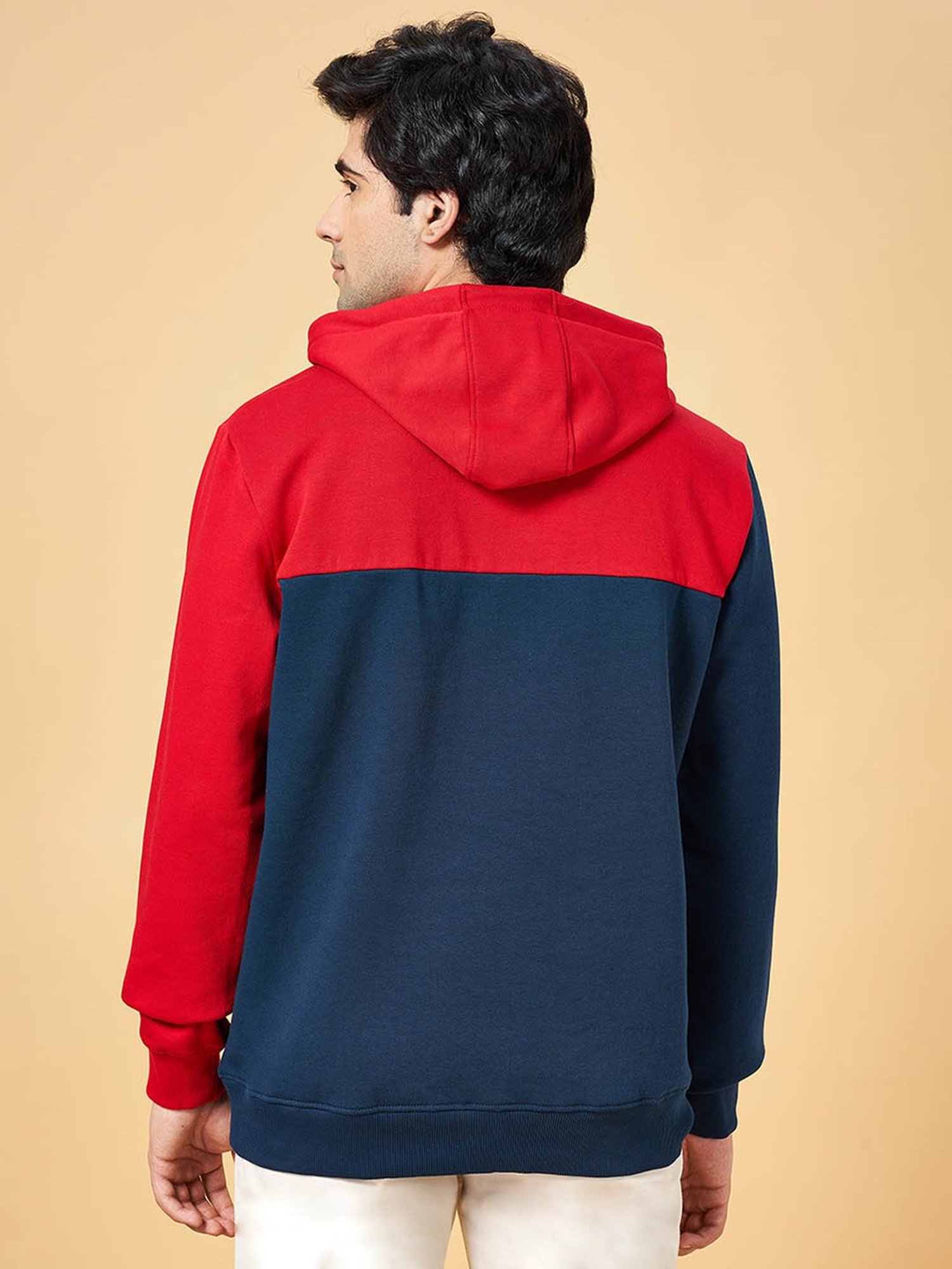 Byford by Pantaloons Navy Slim Fit Colour Block Hooded Sweatshirt