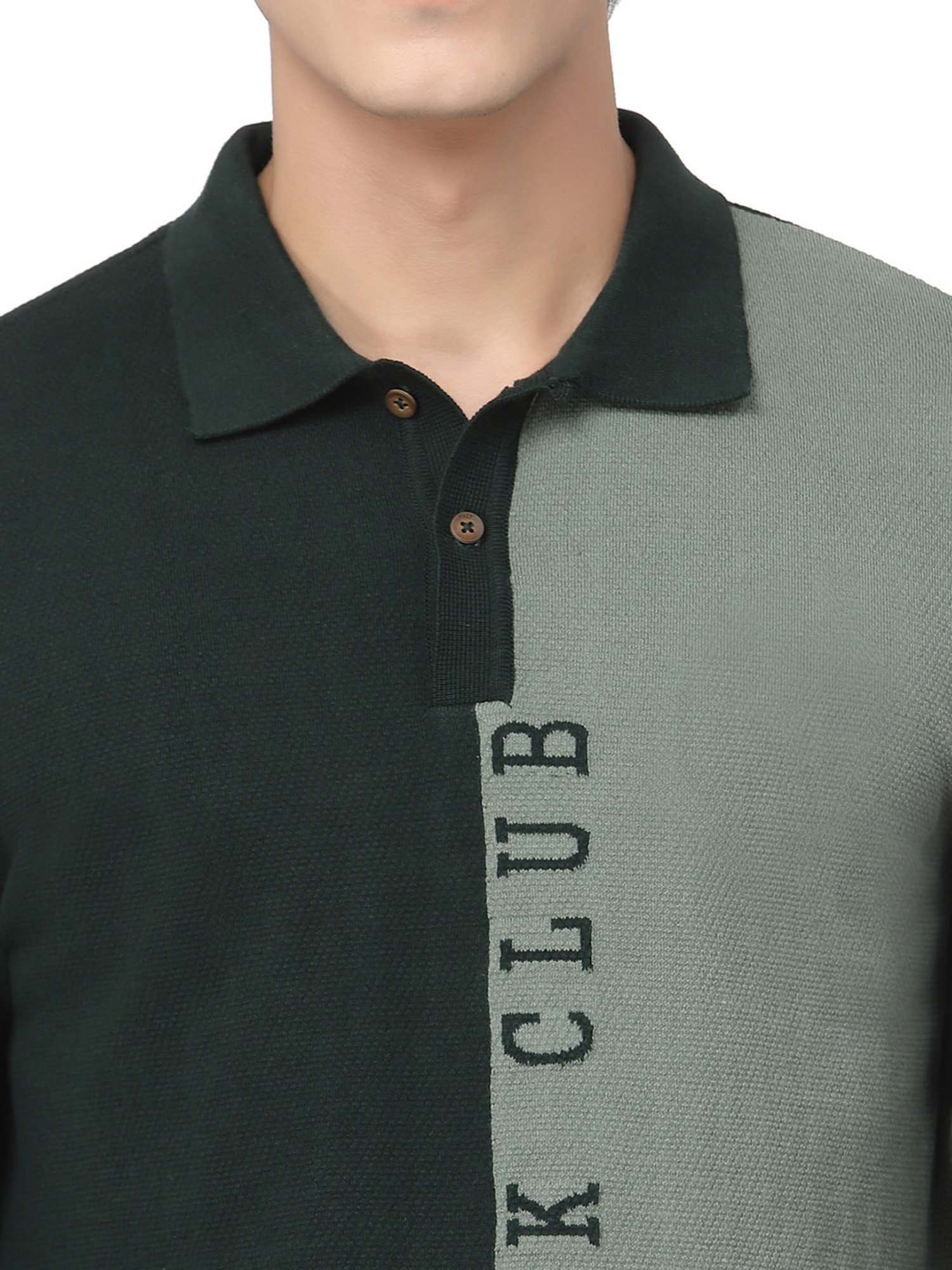 Kalt Green Regular Fit Self Design Polo T-Shirt