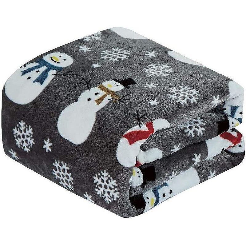 Kate Aurora Living Gray Snowman Ultra Soft & Plush Hypoallergenic Christmas Throw Blanket Cover