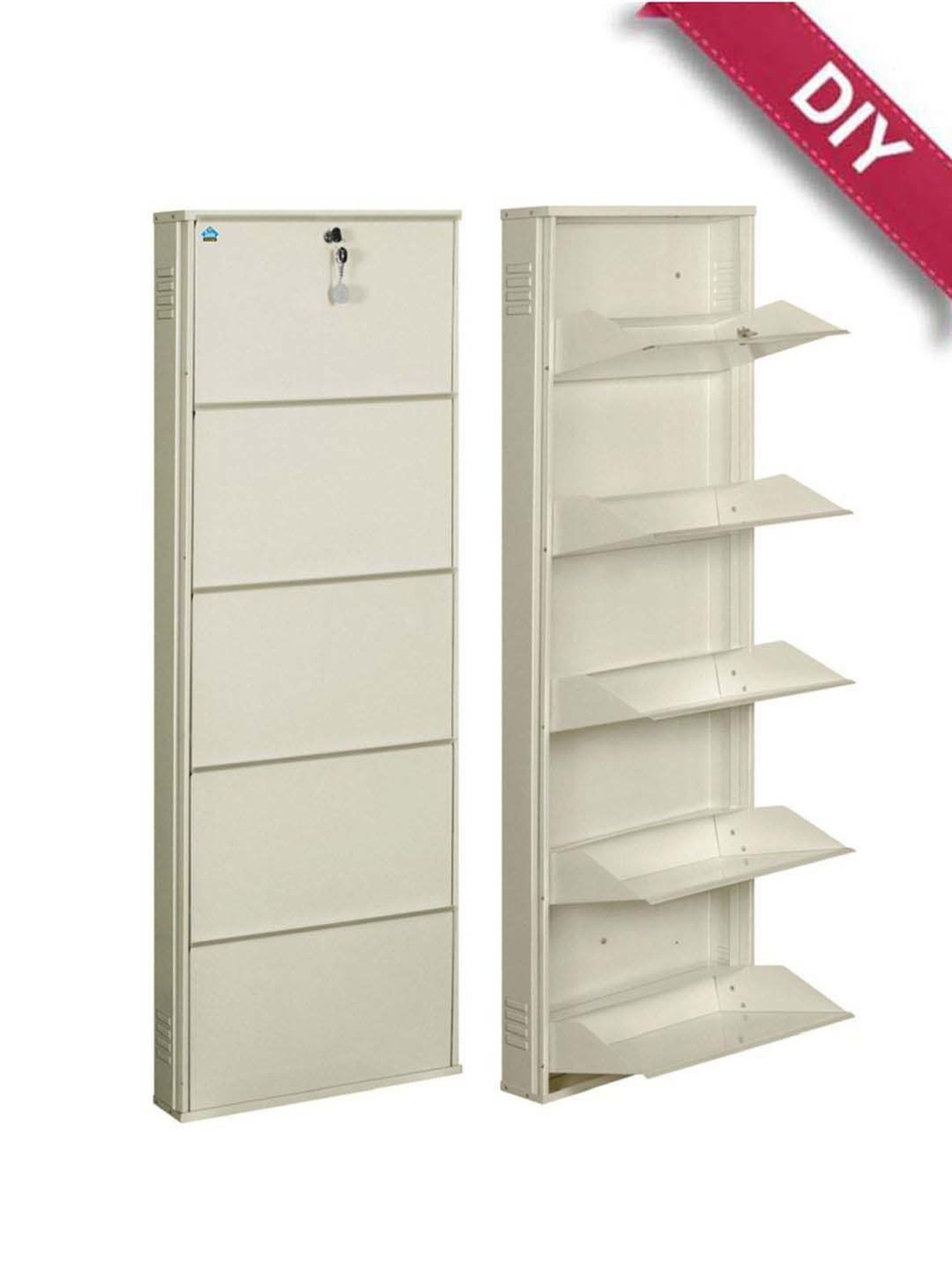 Delite Kom Metal Shoe Rack - 20" 5 Shelf, Ivory, PowderCoat, Wall Mount, DIY