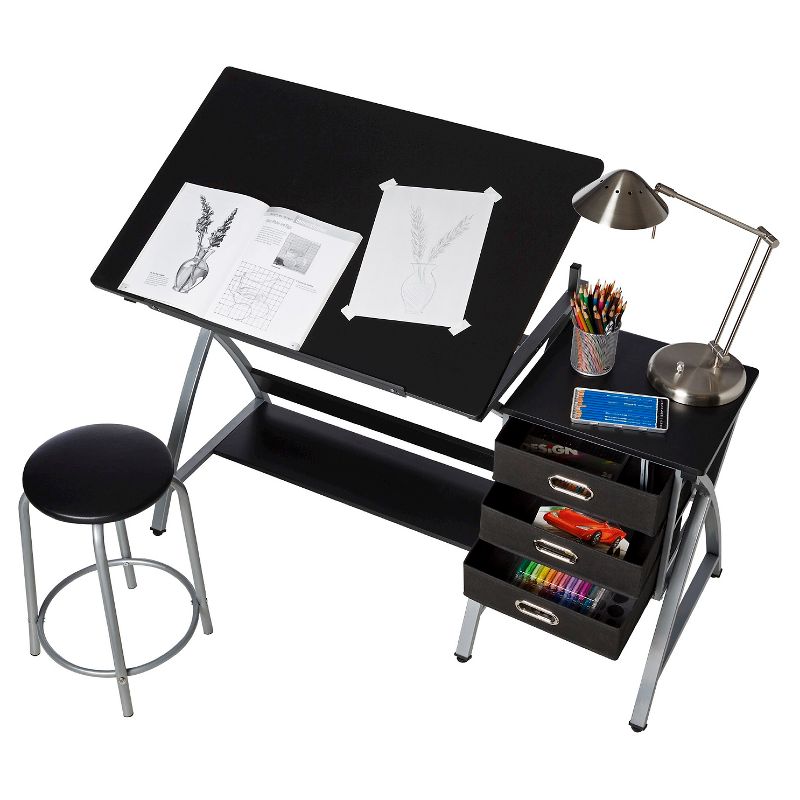 OneSpace 50-CS03 Craft Station with Stool in Black and Silver