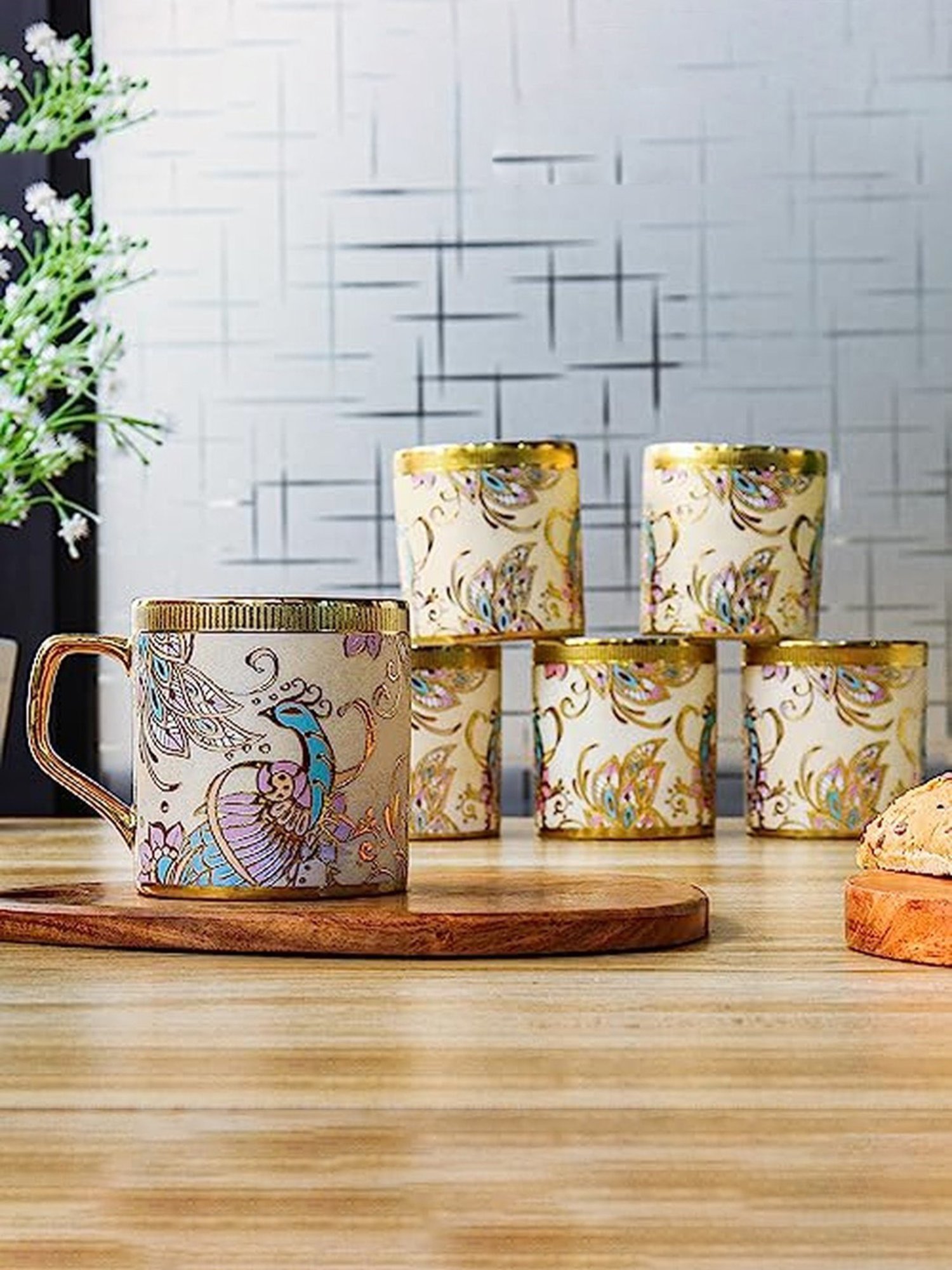 Femora Golden Ceramic Coffee Mug - Set of 6