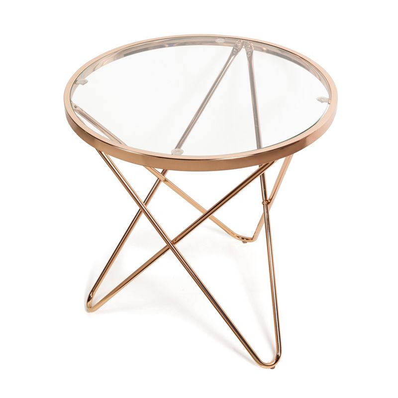 Danya B. Tetra Clear Glass top Round End Table with Metal Frame - Gold
