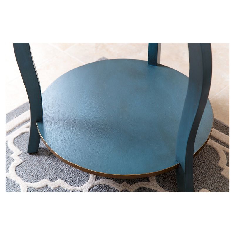 Clarence 1 Drawer Round Wood End Table - Teal/Gold - Abbyson Living
