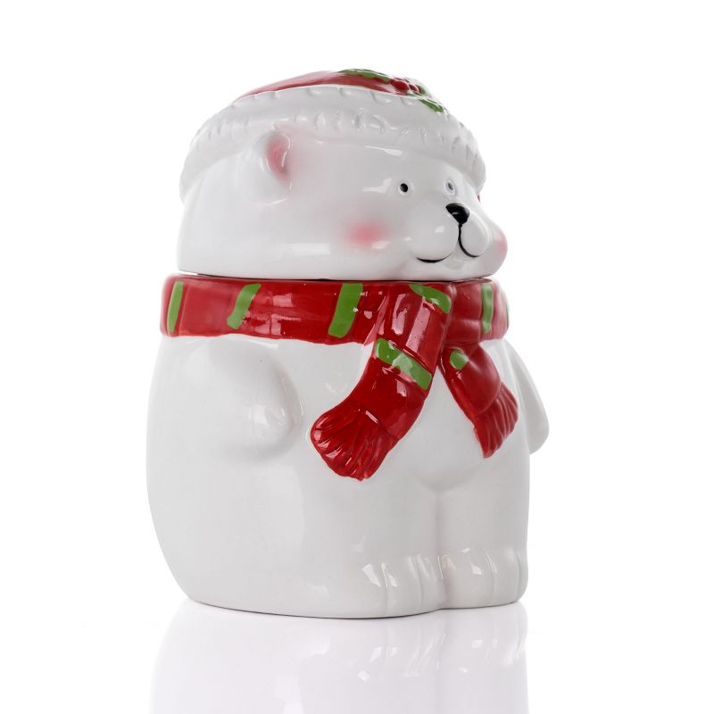 Meritage Polar Bear Red Hat Stoneware Figural Cookie Jar