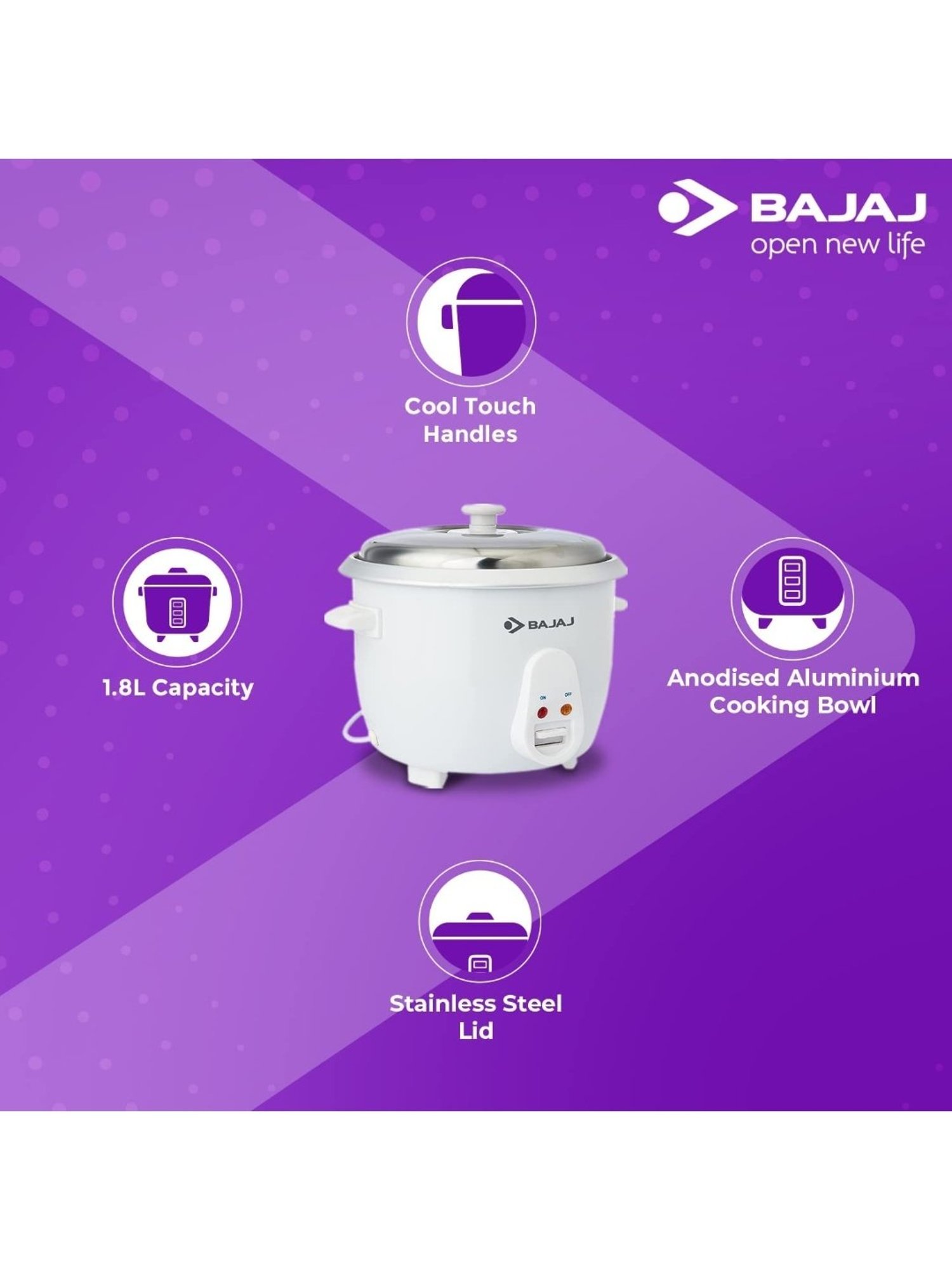 Bajaj RCX 1.8 DLX Rice Cooker 1.8 Litre (White)