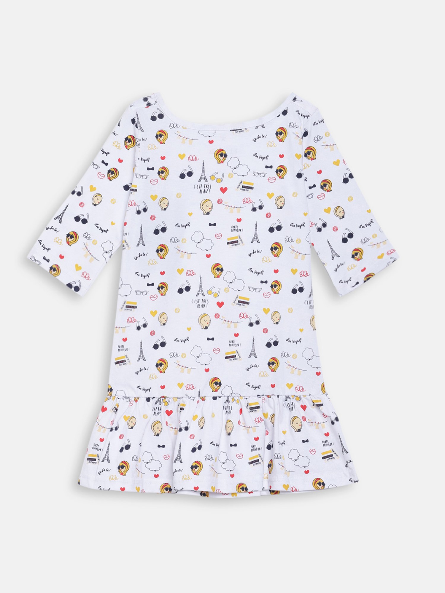 Elle Kids White Cotton Printed Dress