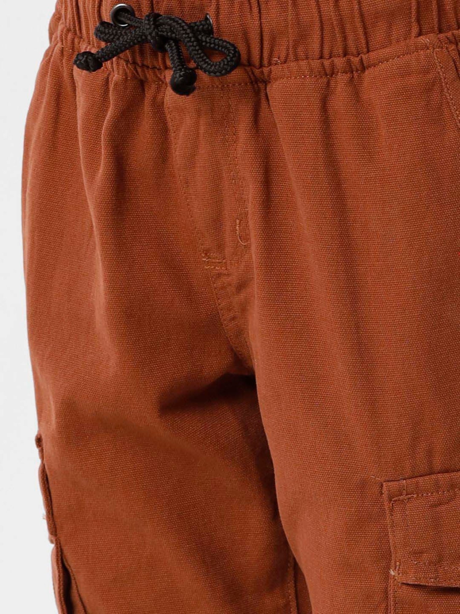 Kate & Oscar Boys Brown Cotton Regular Fit Cargo Trousers