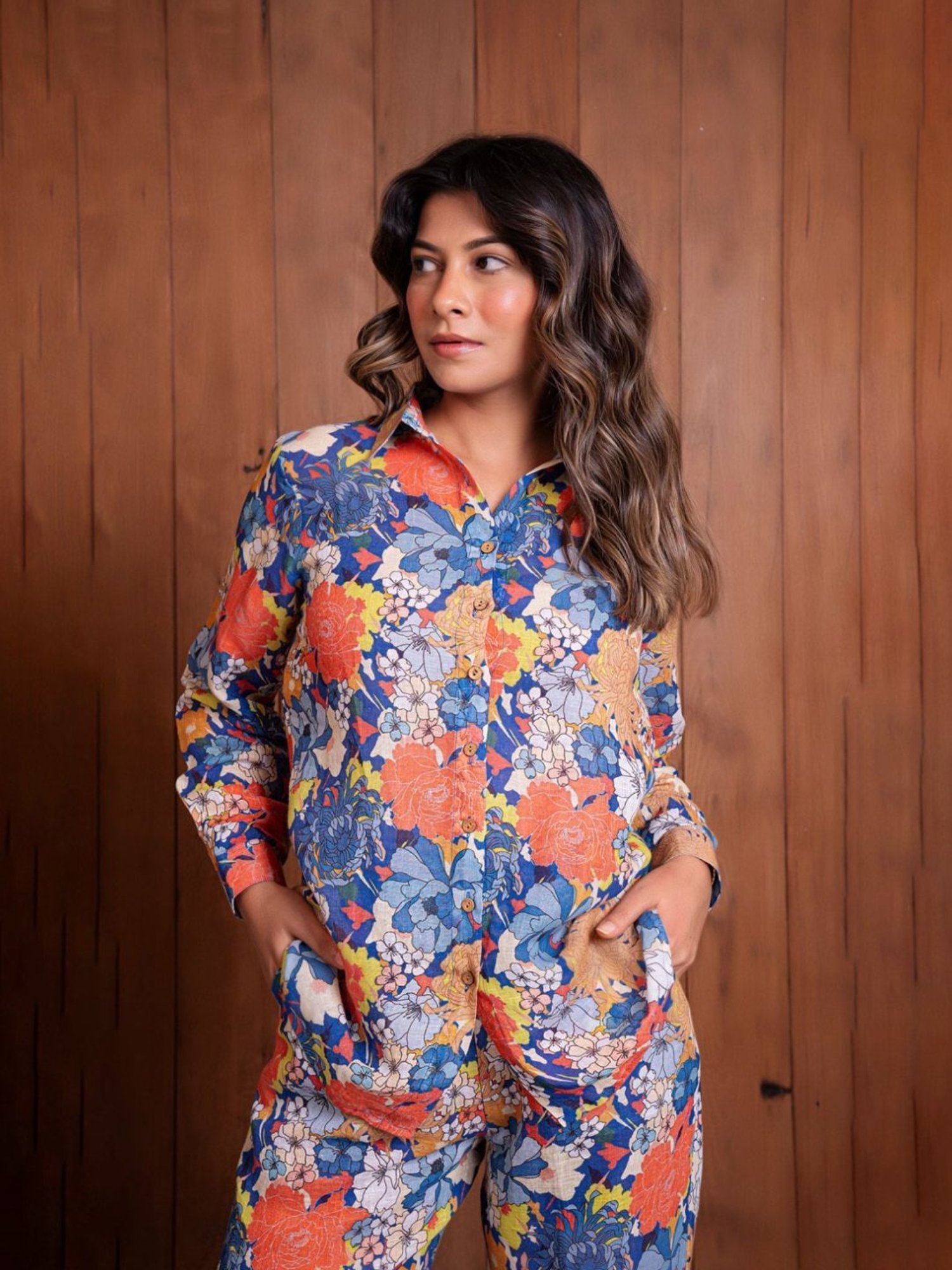 Eeshva India Blue Floral Illusion Shirt with Pant