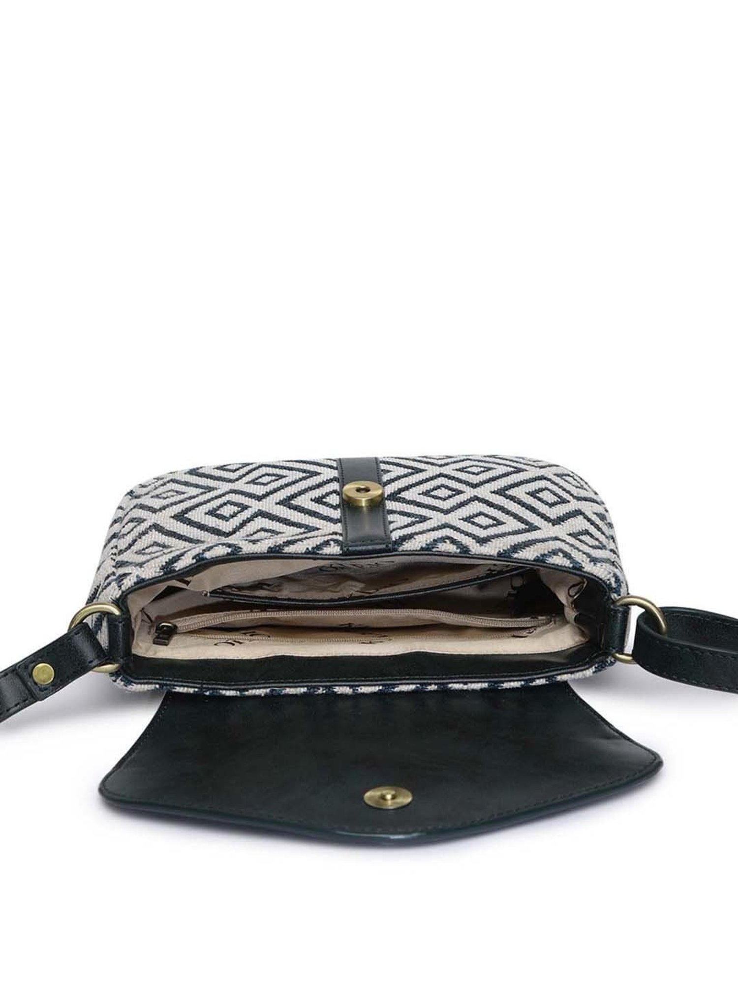 KLEIO Black & White Textured Medium Sling Handbag